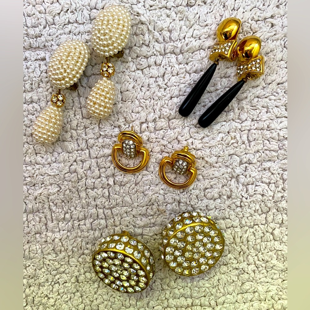 Classic Dressy Earrings. Lot of Four includes Swarovski crystal/gold tone Drops